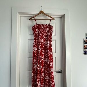 Fit & Flare Smocked Maxi Cami Dress XL Flowerbed on Red NWT *Sold Out Online